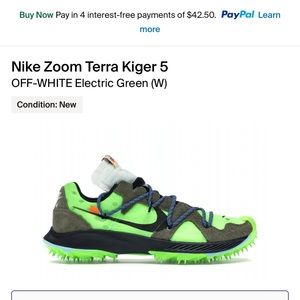 Nike off white zoom Terra liger 5 electric green size 8